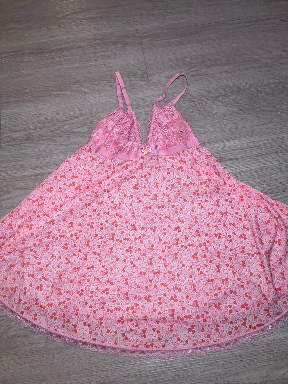 Spoiled Angel Pink Lace & Heart-Print Coquette Babydoll Chemise Nightdress Small